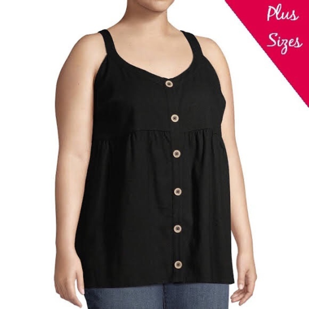 Linen Babydoll Tier Tank, Black